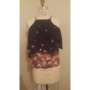 Open shoulder flower ombre shirt